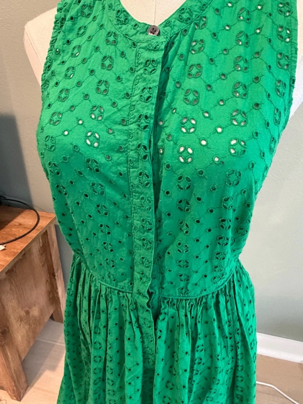 J. Crew Green Eyelet Sleeveless Midi Dress